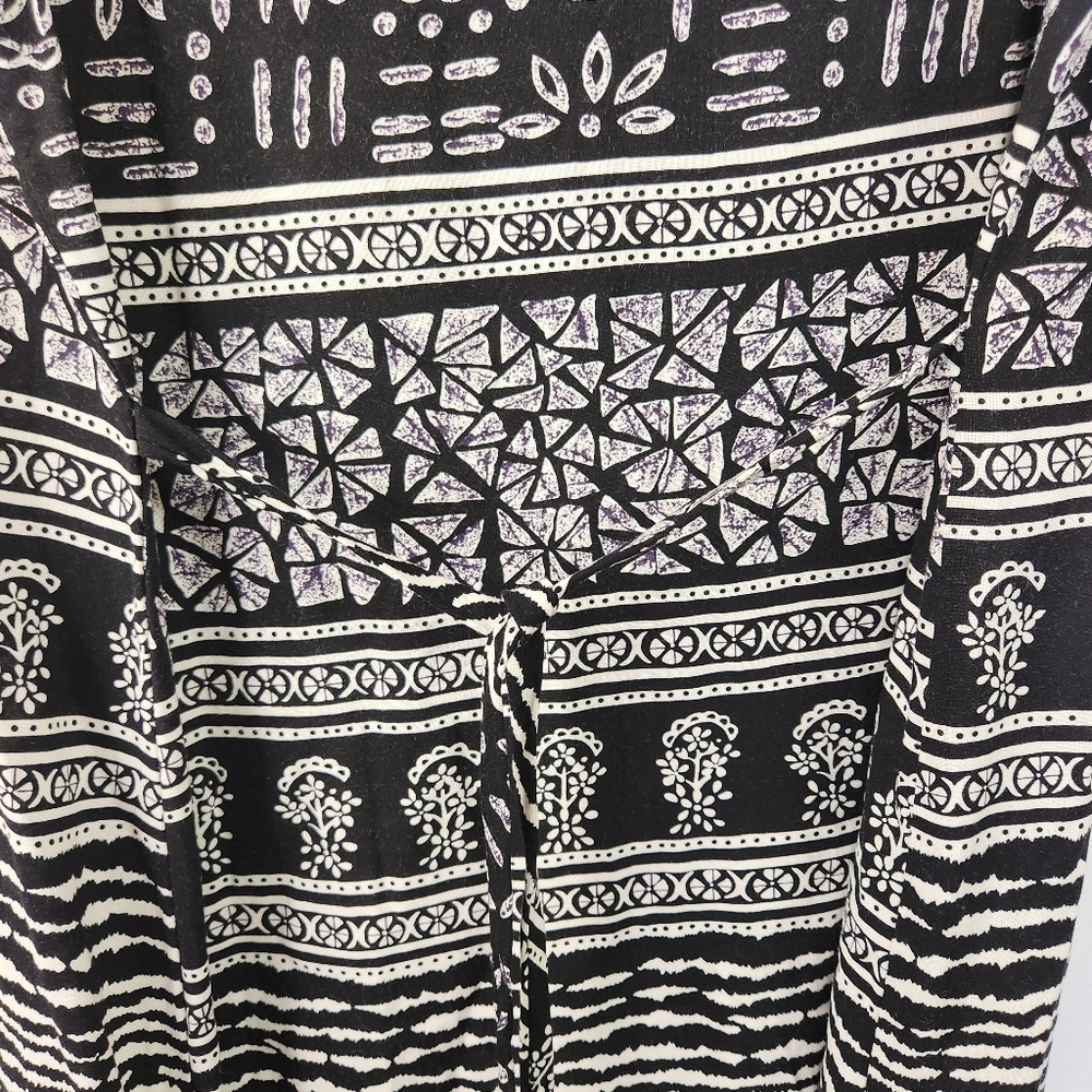 Vintage 90s Black Aztec Print Summer Midi Dress 1990s Sheath Sundress Beach Boho - Picture 6 of 13